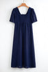 Casual V Neck Button Front Flutter Sleeve Empire Waist Midi Dress